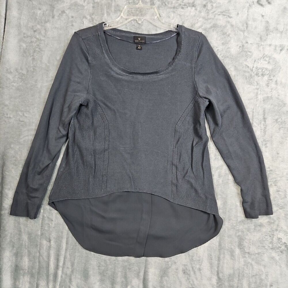 Worthington Women's Sz Lg Gray Layered Top Sweater Blouse tunic scoop neck